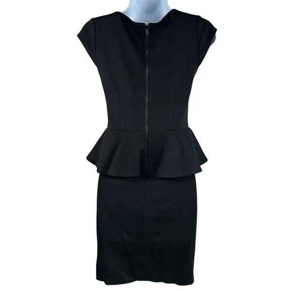 Alice + Olivia Employed Dress Sz 4 Poppy Peplum Midi Black Sheath Sleeveless - Image 3