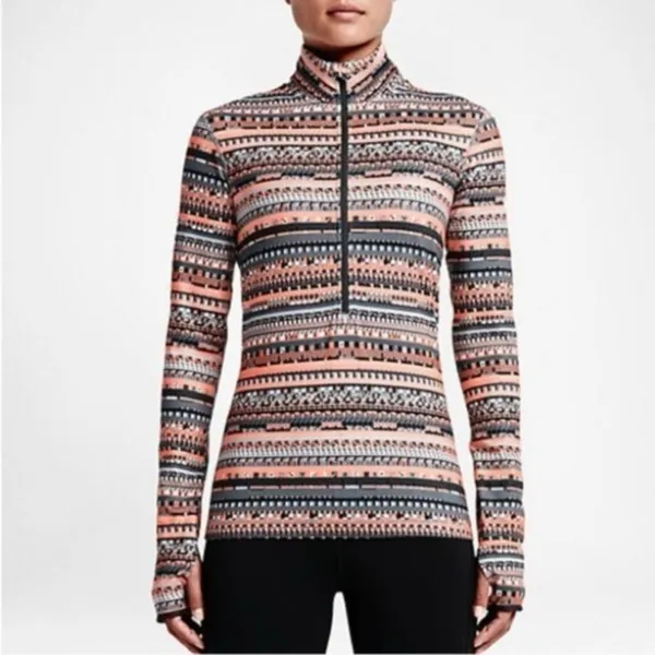 NIKE Pro Dri-Fit Hyperwarm Aztec Print 1/2 Zip Pullover Long Sleeve Top Sz. M - Image 4