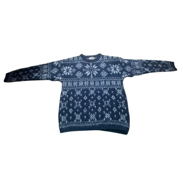 Vintage Woolrich Women’s S Wool Sweater Made USA Fair Isle Snowflake Nordic Navy - Image 6