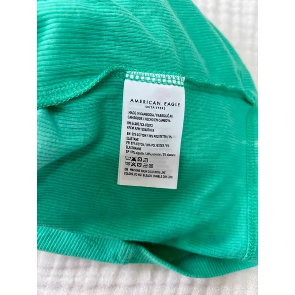 Women's American Eagle Outfitters Green Ribbed Long Sleeve Tee M - Image 4