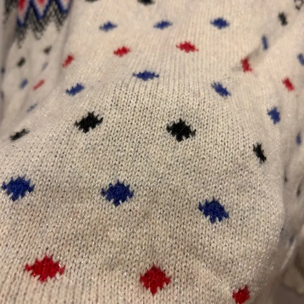 American Eagle Fair Isle Metallic Knit Sweater Womens Large Cream Red Blue L - Image 5