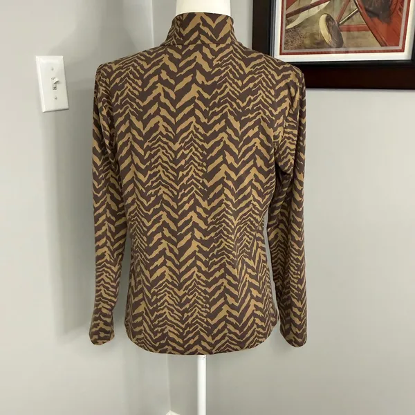J.McLaughlin Zebra Print Quarter Zip Mock Neck Top Brown Tan Large - Image 3