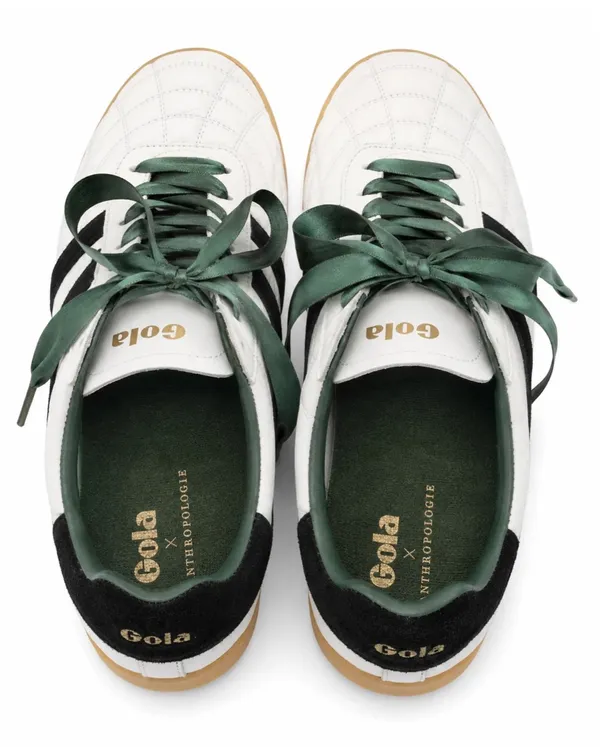 Gola Stadium Sneakers Women 8.5 White Black Green Ribbon Lace Leather Gum Sole - Image 7