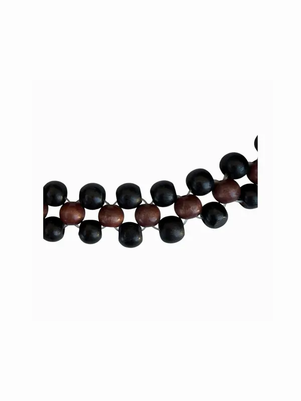 Wooden Black Brown Beaded Double Strap Snap Shoulder Bag - Image 6