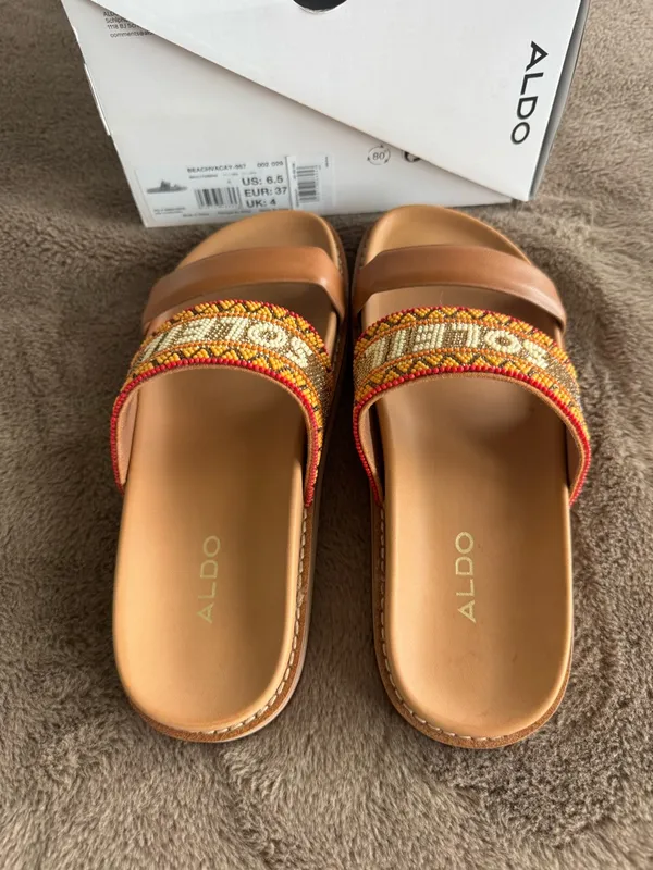 NWB Aldo Beachvacay Brown Multi Color Sandals Size 6.5 - Image 8