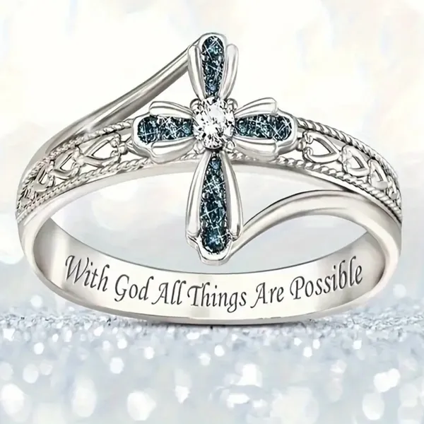 Cross Ring Size 8 NWT Silver - Image 3