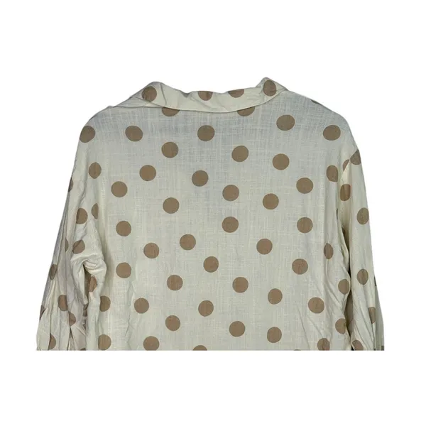 Zara Button Up Shirt Textured Polka Dot Collared Long Sleeve Small Ivory Beige - Image 6