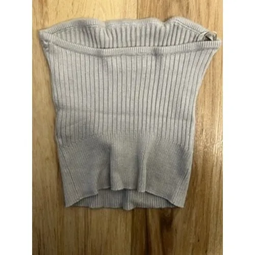 Abercrombie & Fitch Wm Sm Ribbed Knit Tube Top Grey Beige Bandeau Y2K 00s Preppy - Image 3