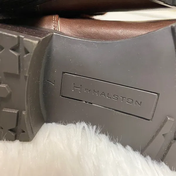 H By Halston Caroline Brown Leather Ankle Boot Faux Fur Size 7 - Image 7