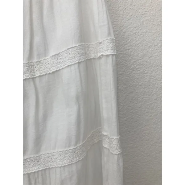 Bobeau White Lace Flowy Cottagecore Festival Western Country Maxi Skirt Large - Image 3
