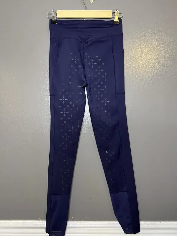 Aubrion Leggings Womens XS Blue Riding Leggings Silicone Grip Pockets Equestrian - Image 4