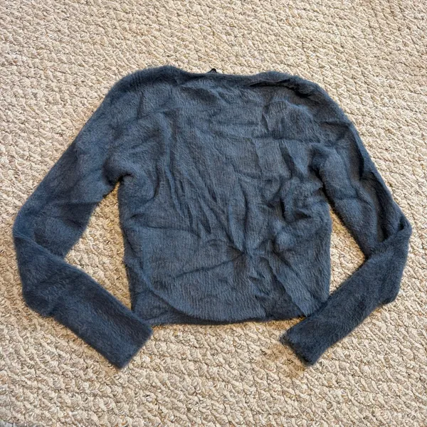 Abercrombie & Fitch Fuzzy Cardigan Sweater Charcoal Gray V‎ Neck Button Front XS - Image 2