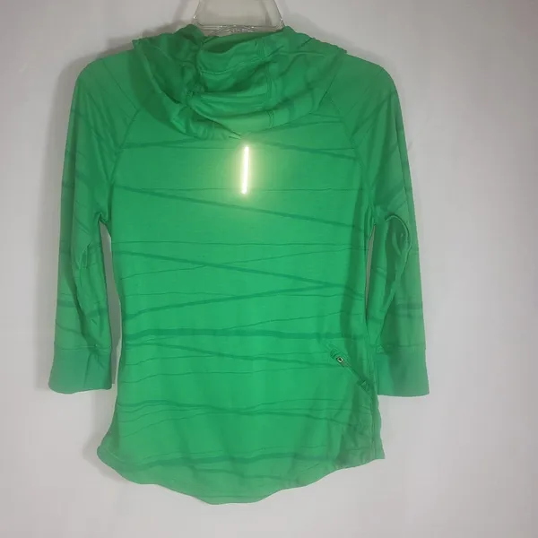 Nike DriFit Women's 1/4 Zip Running Hoodie Green Striped Pullover Hooded Shirt M - Image 6