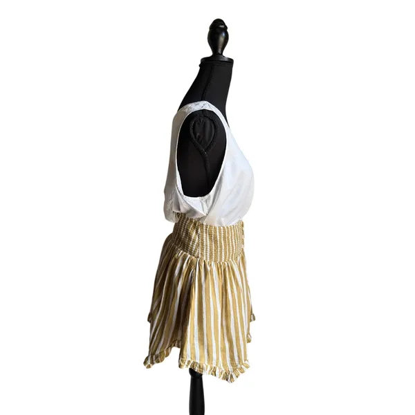 Anthropologie XS Smocked Mini Skirt Mustard Stripe Boho Beach Cover Up Pockets - Image 4