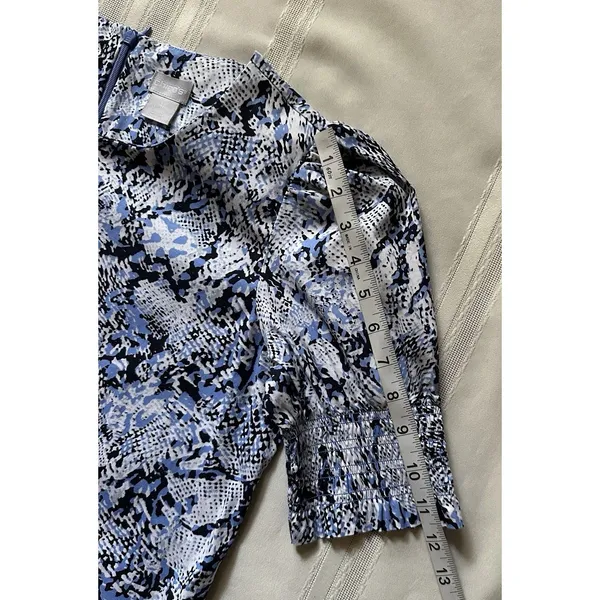 Chico's Blue Veil Snake Print Smocked Puff Sleeve Midi Dress W/ Pockets Size 0 - Image 11