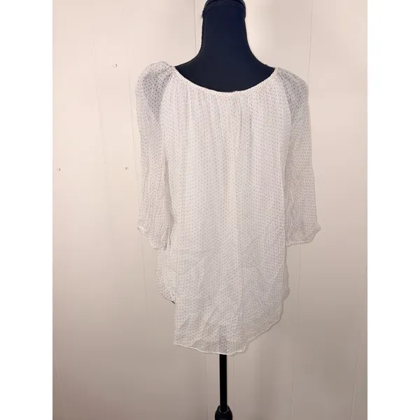 Viola Borghi Women's Made In Italy Lined Silk White‎ Polka Dot Top Size Small - Image 2