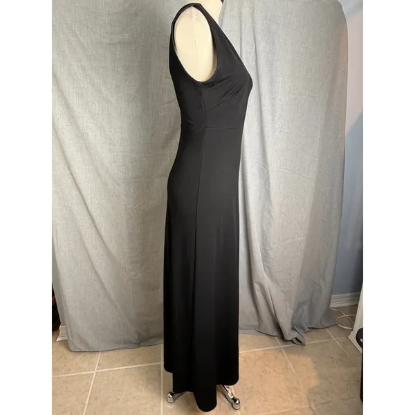 Birdy Grey Black V Neck Sleeveless Maxi Dress Side Slit Formal‎ Evening M - Image 6