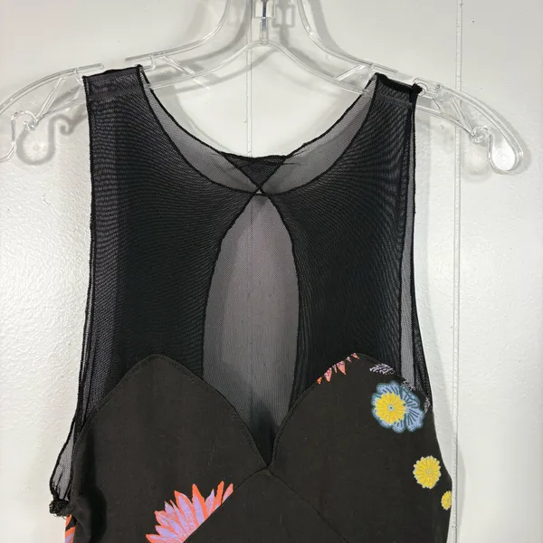 Free People Ikebana Black Mesh Cutout Design Floral Sleeveless Mini Dress XS - Image 3