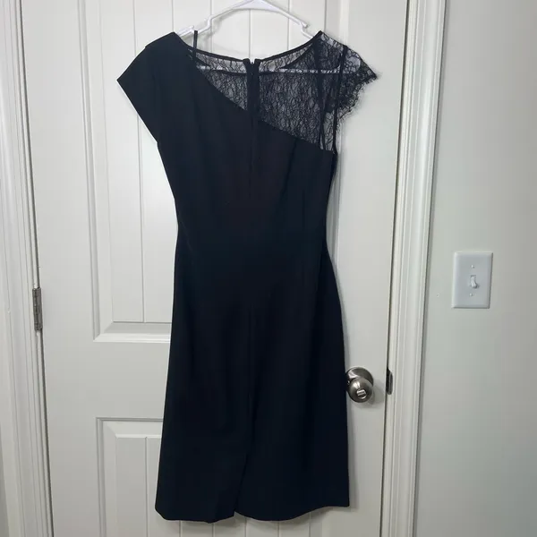 NWOT Calvin Klein women’s solid black ruched cocktail lace sheath knee dress‎ 10 - Image 6