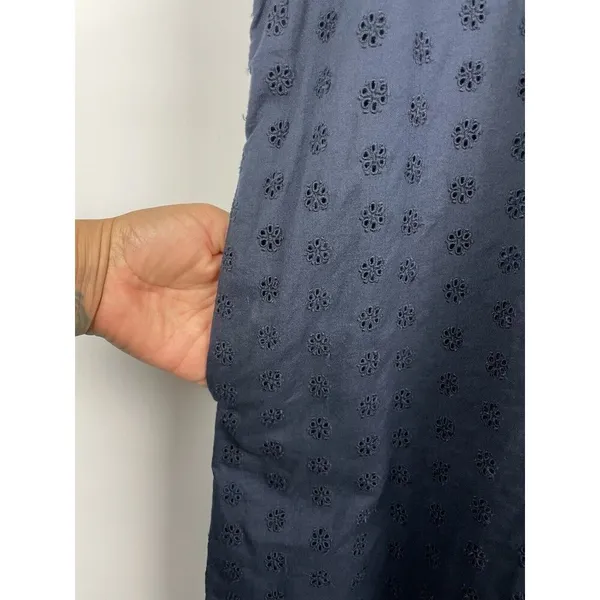 J. Crew Navy Blue Eyelet Short Sleeve Pockets Pop Over Shirt Dress Size 6‎ - Image 4