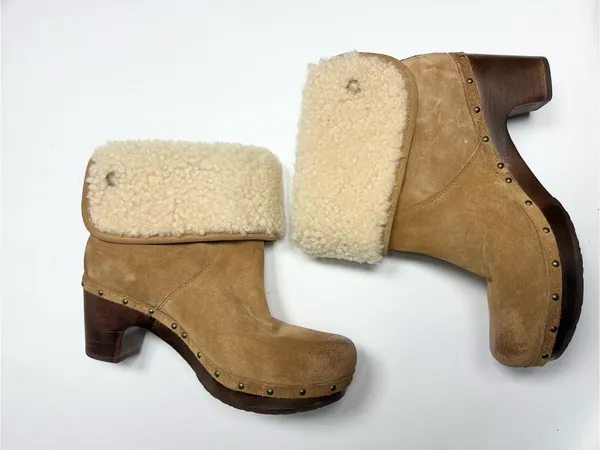 UGG Lynnea S/N 3204 Fold Over Leather Clog Chunky Fur-lined Boots S-602 Sz 9 - Image 2