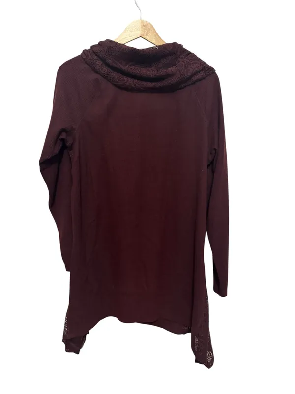 Maurices Lace-Trim Cowl Neck Tunic - Burgundy - Image 3