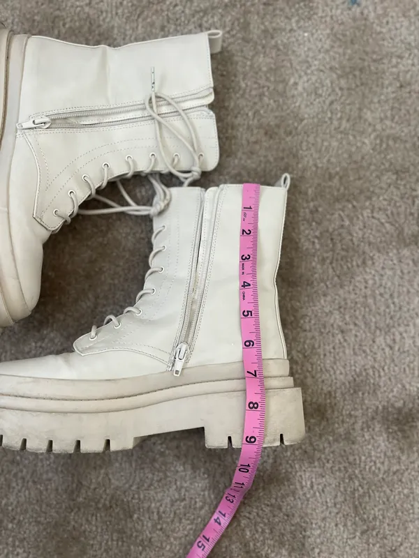 Cool Planet Lug Sole Combat Boots Bone Color - Image 3