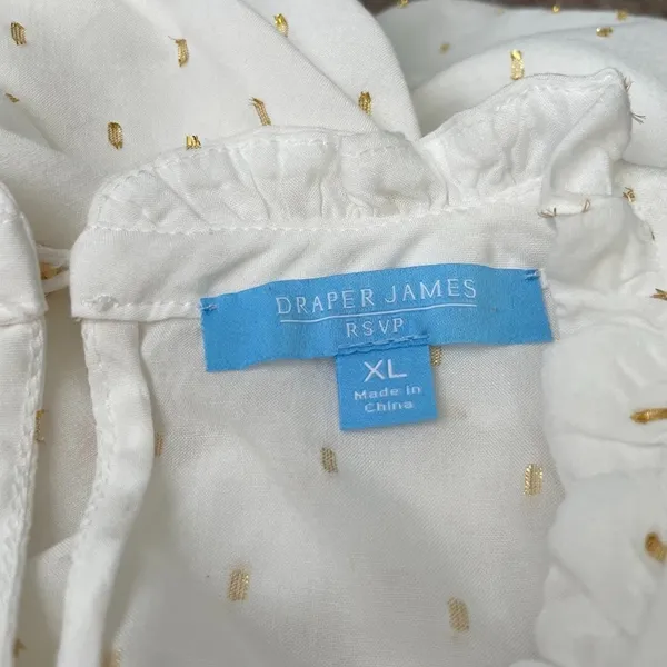 Draper James Ruffled Peasant Top Size XL White Metallic Gold Romantic Holiday - Image 6