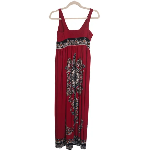 Red Maxi Dress Size 6 Black White Baroque Pattern Sleeveless London Times Slinky - Image 4