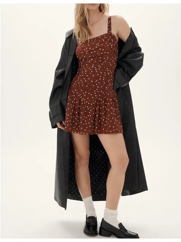 Saylor Posy Drop-Waist Flounced Mini Dress Size L Burnt Umber - Image 3