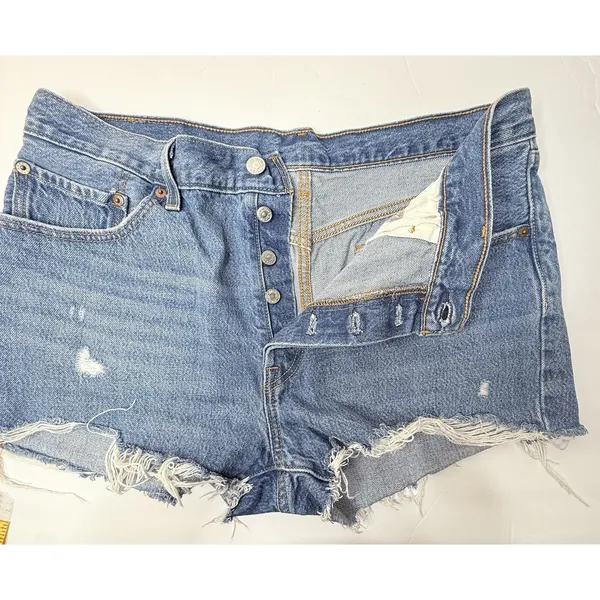 Levi's‎ 501 Original Womens Denim Short Distressed Raw Edge Blue Jean Size W33 - Image 5