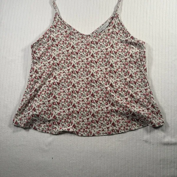 Gaze Juniors Womens Size Large Cropped Floral Cami Tank Top White Pink V-Neck L - Image 2