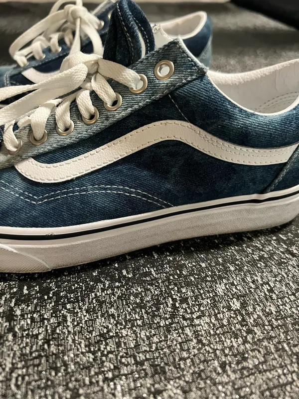 Womens 10 Vans Old Skool Acid Wash Denim Lowtop Skate Shoes- Blue/White - Image 7
