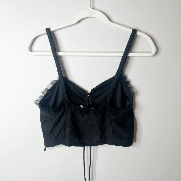 ZARA Tulle Lace Up Black Crop Tank Top - Image 5