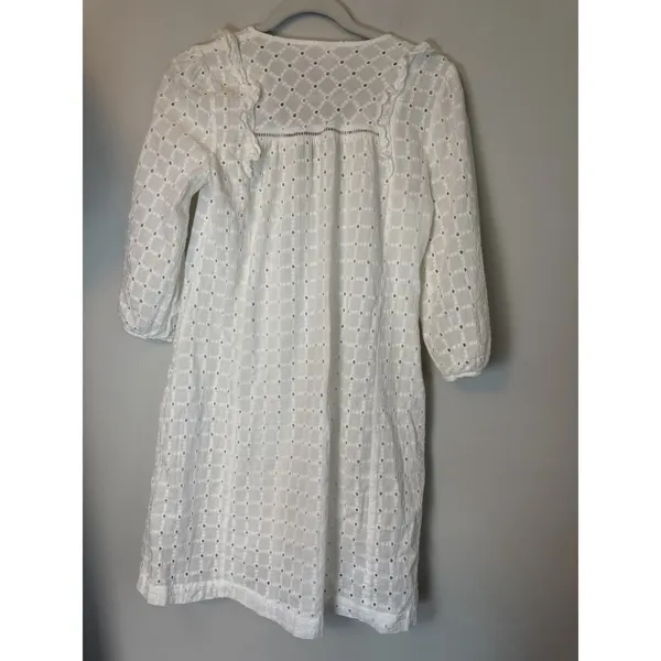 Anthropologie White Eyelet V Neck Mini Dress Tassels Sz 0 NEW - Image 5