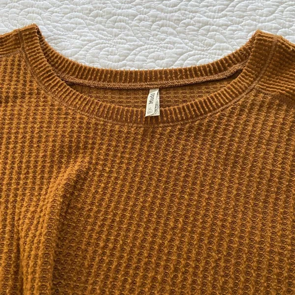 Mudd Waffle Knit Long Sleeve Knotted Front Cozy Chestnut Brown Top Size XL - Image 7