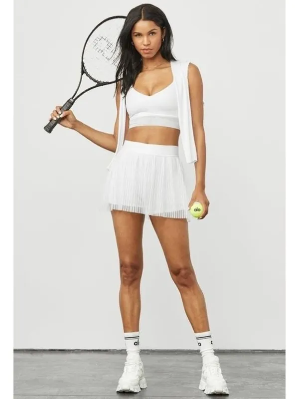 Alo Mesh Flirty Tennis Skirt White Sheer Transparent See-Through Pleated Skort - Image 5