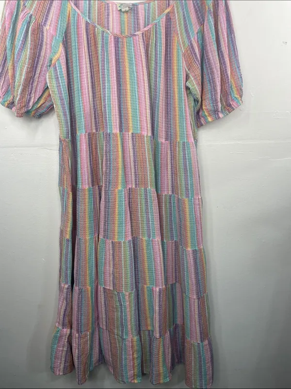 J. Crew Original Beach Wear Pastel Multicolor Striped Tiered below knee Dress - Image 4
