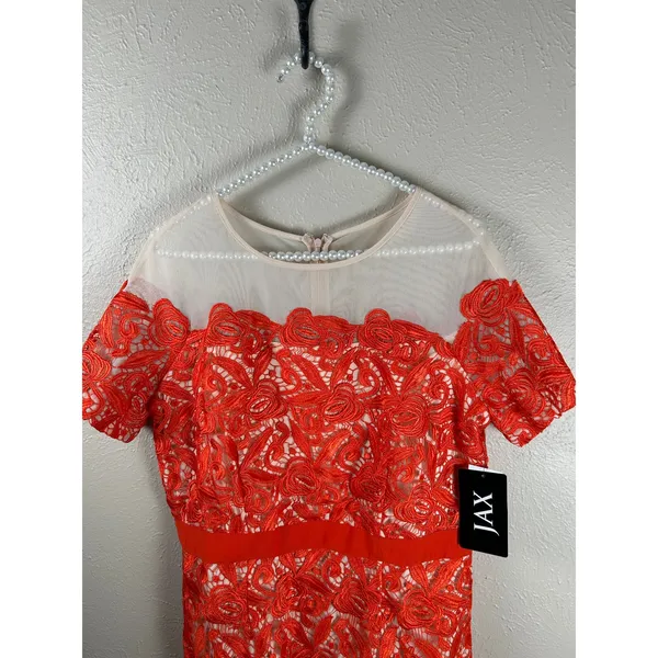 NEW Jax Dress Size 14 Short Sleeve Lace Mesh Sheath Bright Colors Knee Length - Image 4