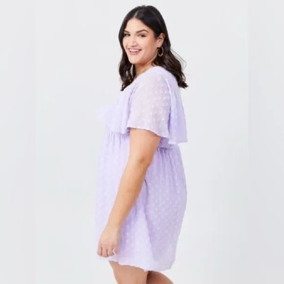 ARULA Lavender Swiss Dot Flutter Sleeve Mini Dress Purple Size 18 - Image 2