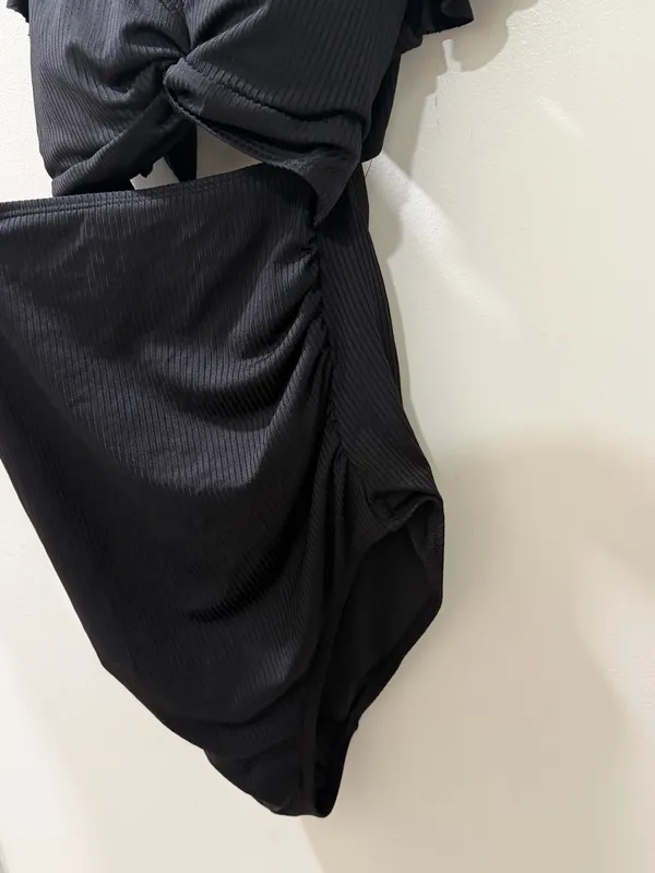 Maternity Black Ribbed Twist Front Cutout One Piece Swimsuit - Image 5