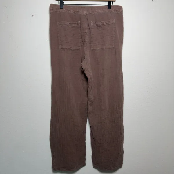 Gap Women 100% Cotton Barrel Leg Easy Pants Large Tall Arrow Brown Crinkle Gauze - Image 3