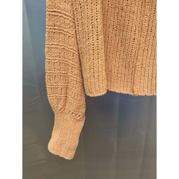 Free People Be Yours Pullover Sweater Camel Chunky Knit Oversized Cowl Neck XS - Image 2