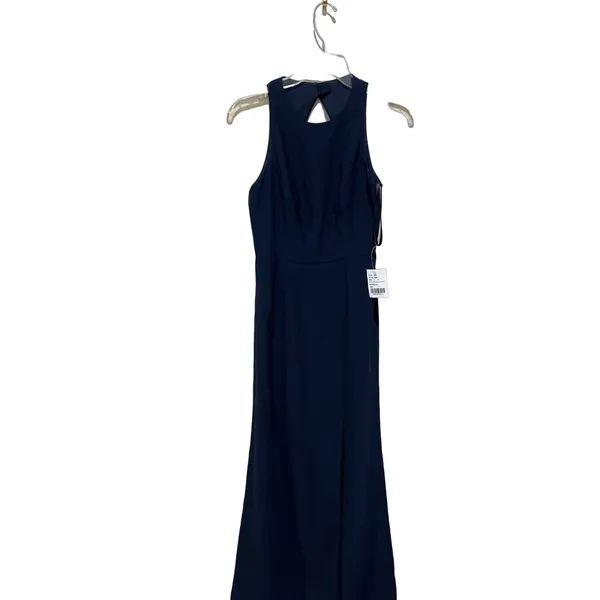 Dessy Collection Diamond Cutout Back Trumpet Gown‎ with Front Slit 3029 Size 4 - Image 4