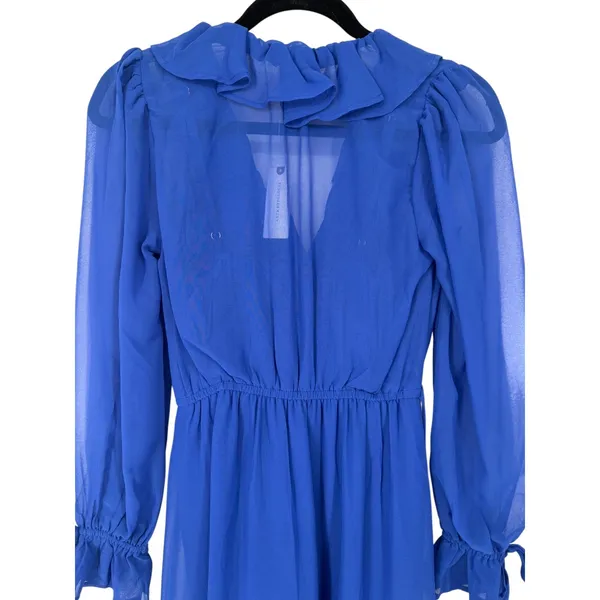 NWT Anthropologie Long Sleeve Ruffled Asymmetric Midi Dress Blue‎ Sz XS Feminine - Image 9