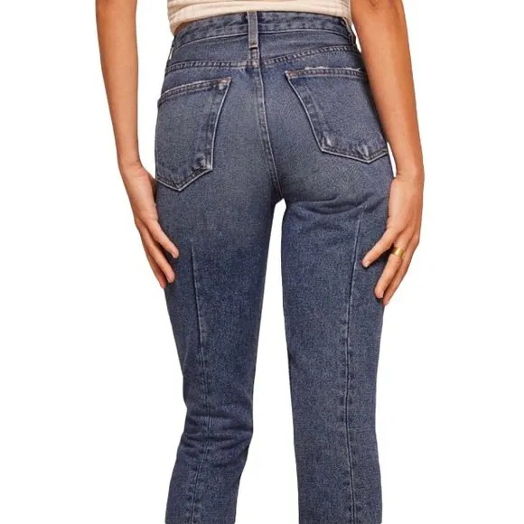 Reformation French Skinny Distressed Baltic Wash Jeans High Rise Straight-Leg 24 - Image 3