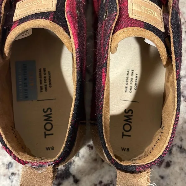 Toms‎ Womens Plaid Felt On Leather Flannel Mid Top Bota Boots Red Black Size 8 - Image 7