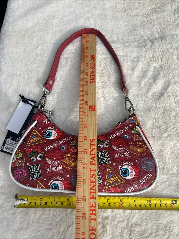 Von Dutch red Jax shoulder bag purse silver chain charms Y2K biker NWT - Image 6