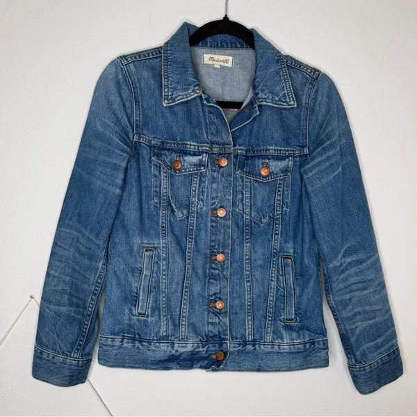 Madewell Jean Jacket Medium Blue Denim Classic Button-Up Pinter Wash Trucker - Image 2