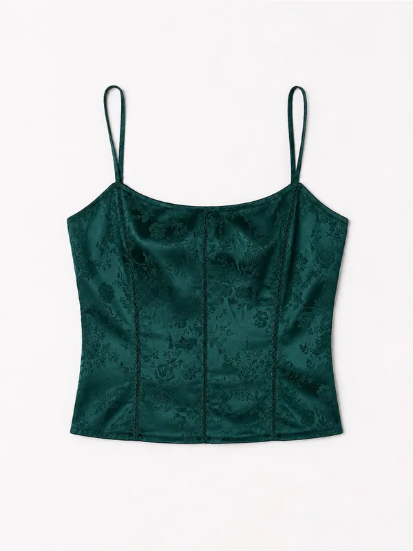 Victoria’s Secret Emerald Green Satin Jacquard Corset Cami Top M Y2K - Image 2
